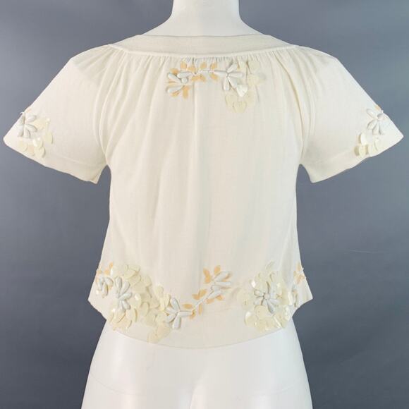 NANETTE LEPORE Size XS Cream White Cotton Blend Beaded Floral Cropped Cardigan - Picture 4 of 8